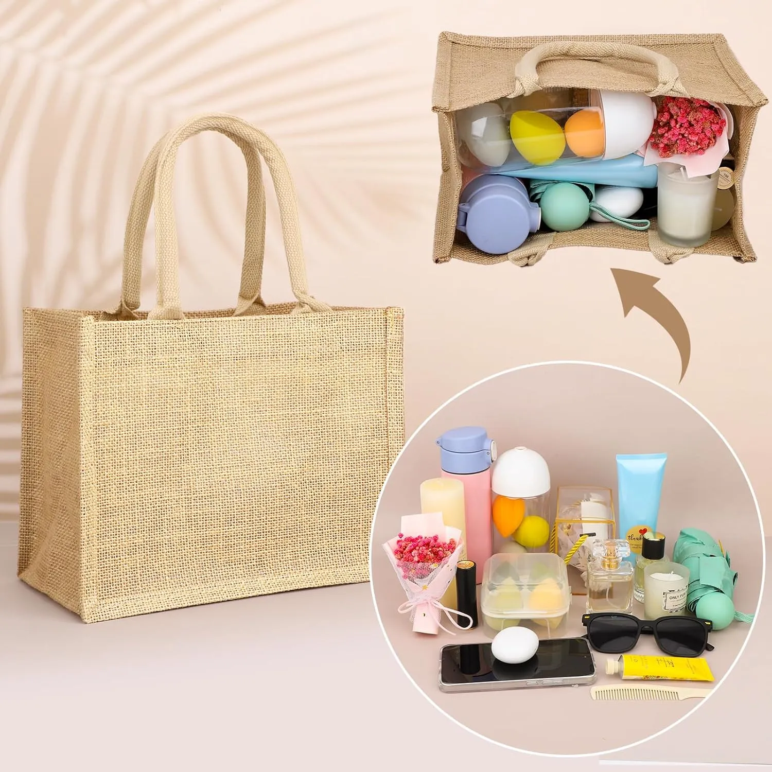 Segarty Burlap Tote Bags, 12 Pack Small Natural Jute Reusable Gift Favors Bag with Handles Blank Tote Bulk for Bridesmaid Wedding, Women Market Grocery Shopping, Bachelorette Party, Beach Trip, DIY