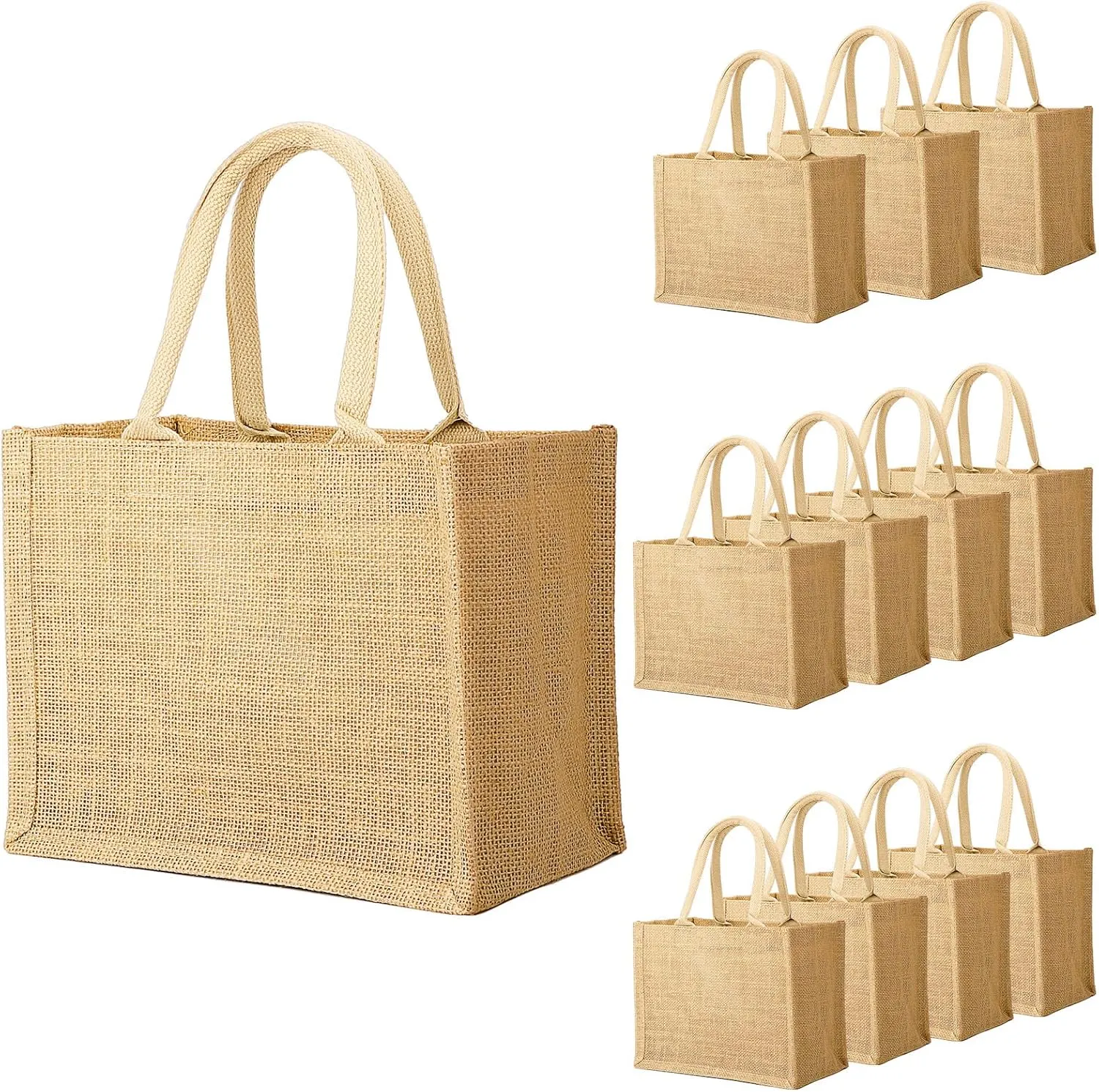 Segarty Burlap Tote Bags, 12 Pack Small Natural Jute Reusable Gift Favors Bag with Handles Blank Tote Bulk for Bridesmaid Wedding, Women Market Grocery Shopping, Bachelorette Party, Beach Trip, DIY