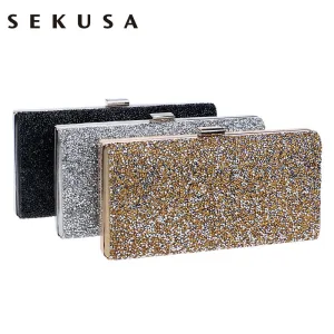 SEKUSA Women Diamond Rhinestone Clutch Crystal Chain Shoulder Small Purse Wedding Purse Party Evening Bags