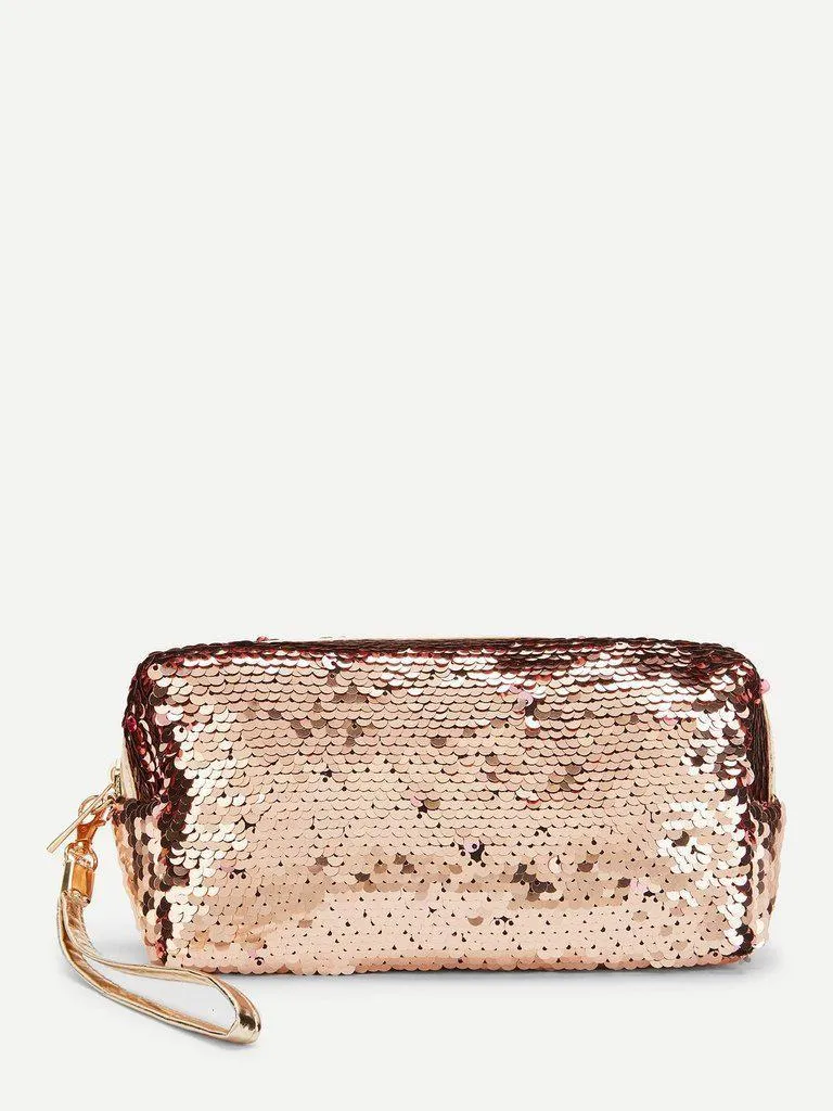 Sequin Makeup Bag With Wristlet