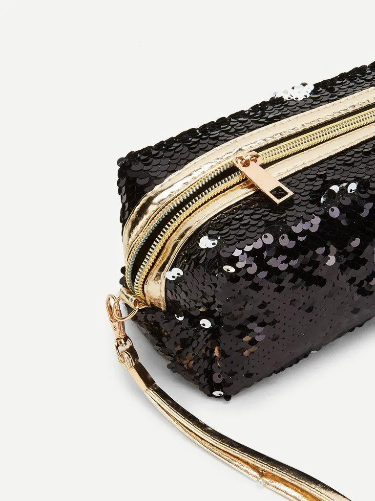 Sequin Makeup Bag With Wristlet