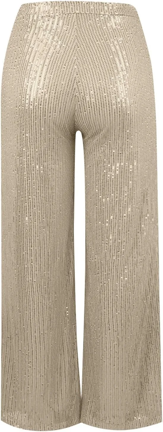 Sequin Pant for Women,2024 Spring Sparkly Glitter High Waist Wide Leg Palazzo Pant Party Club Trouser Bling Legging