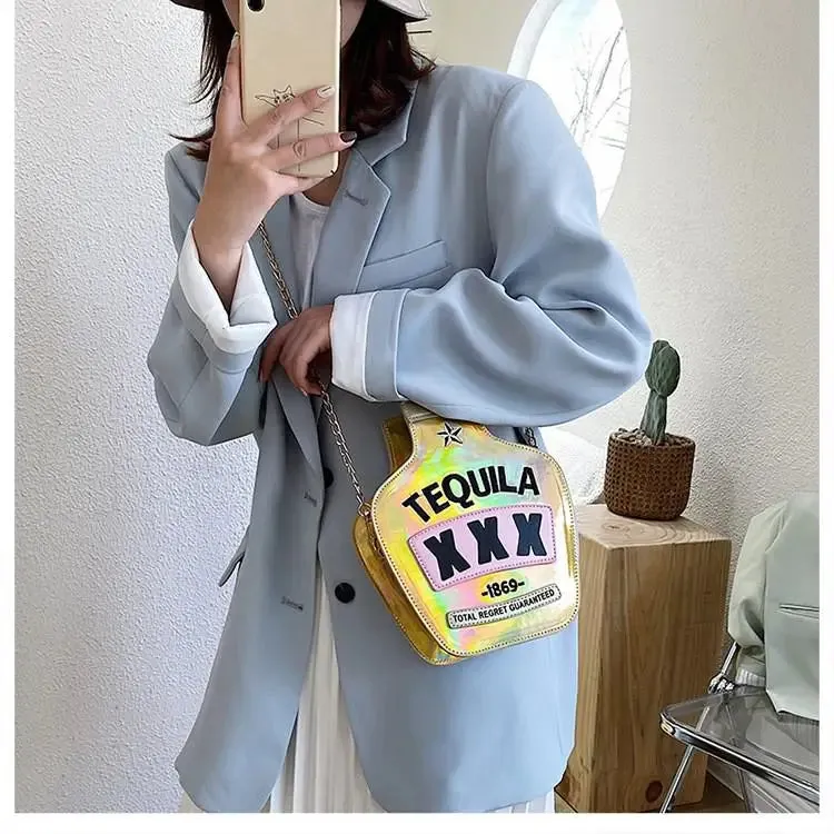 Sequined Embroidery Letter Vase Shoulder Bag