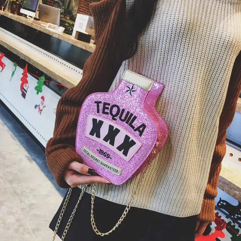 Sequined Embroidery Letter Vase Shoulder Bag