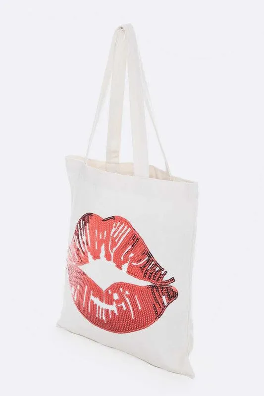 Sequins Lips Cotton Canvas Tote Bag
