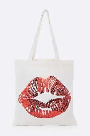Sequins Lips Cotton Canvas Tote Bag