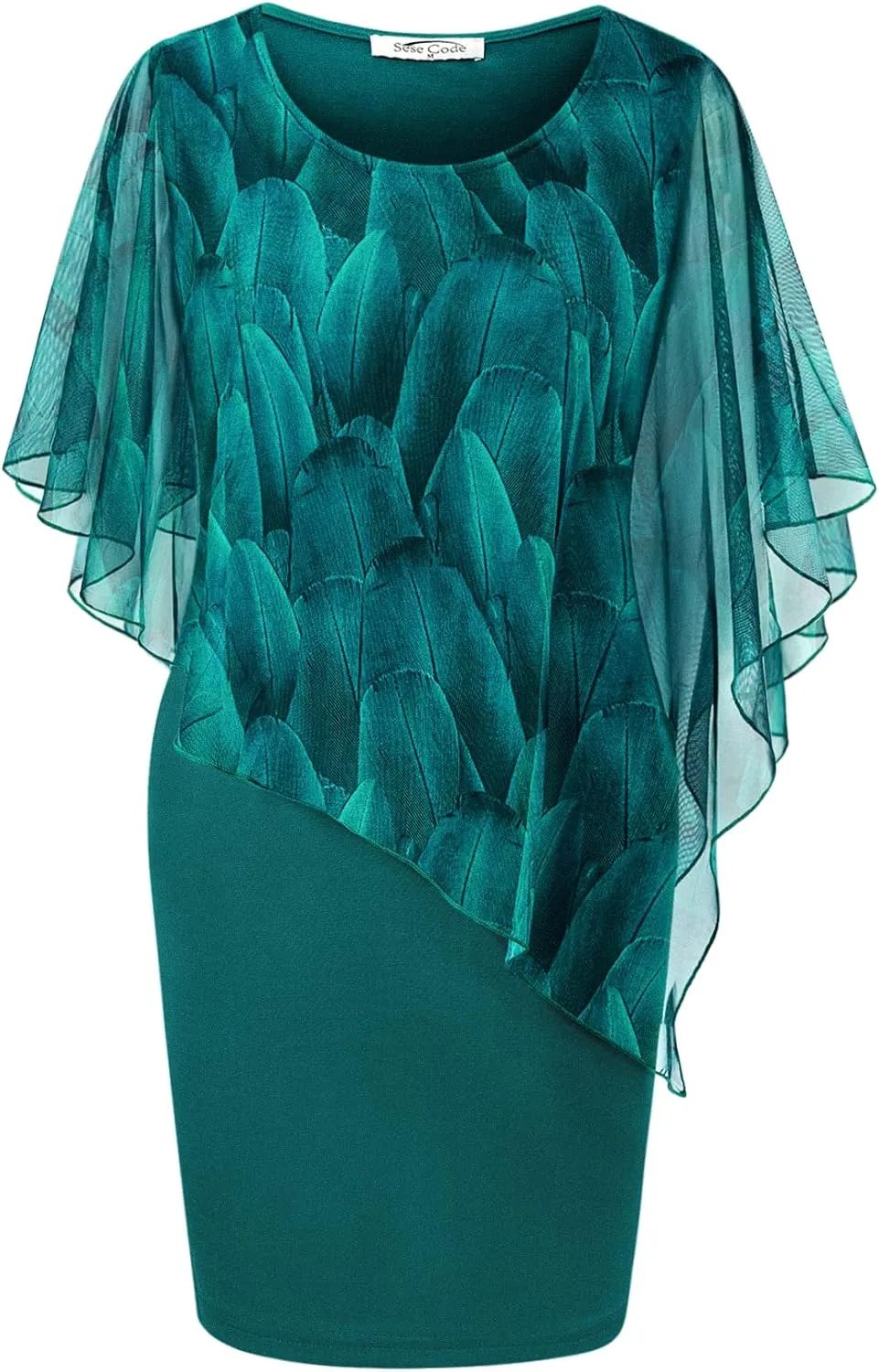 SeSe Code Women's Mesh Cape Overlay Bodycon Knee Length Pencil Dress for Wedding Guest