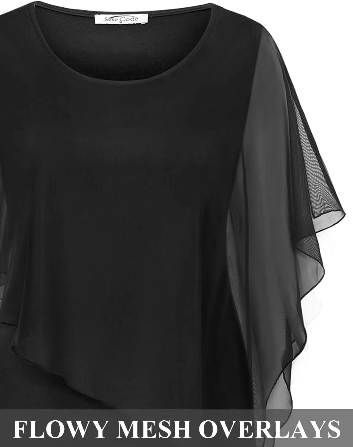 SeSe Code Women's Mesh Cape Overlay Bodycon Knee Length Pencil Dress for Wedding Guest