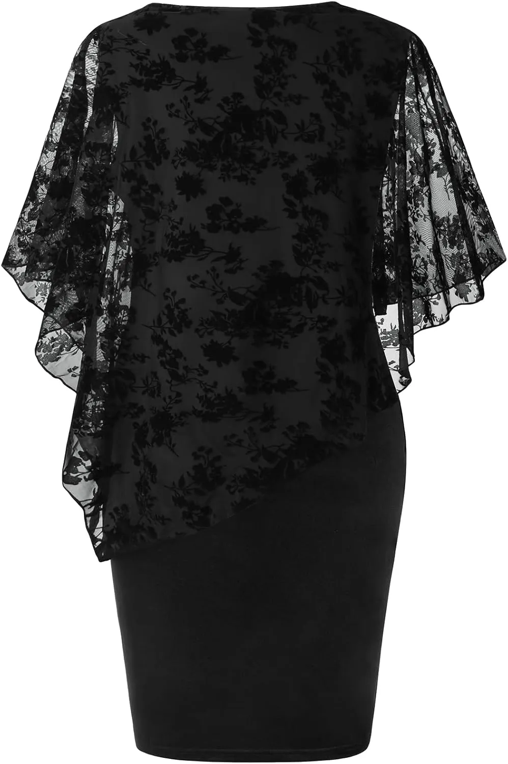 SeSe Code Women's Mesh Cape Overlay Bodycon Knee Length Pencil Dress for Wedding Guest