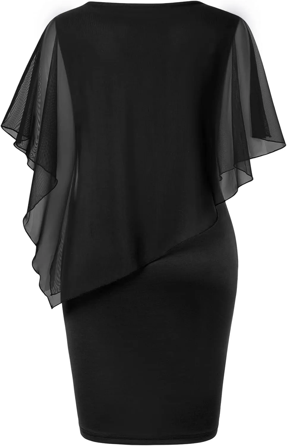 SeSe Code Women's Mesh Cape Overlay Bodycon Knee Length Pencil Dress for Wedding Guest