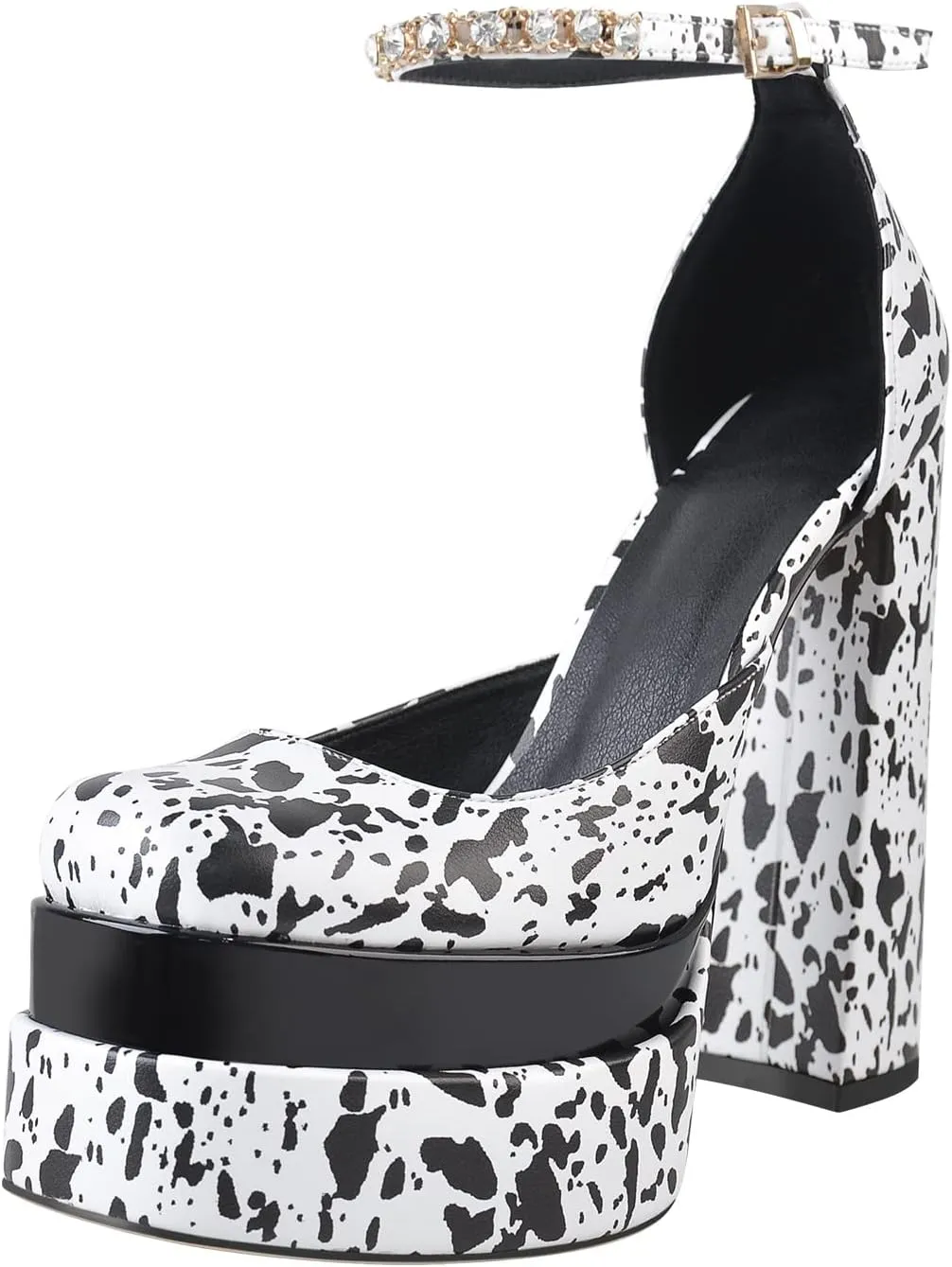 sexytag Women's Platform Heels Ankle Strap Rhinestone Crystal Sandals Square Toe Chunky High Heel Pumps