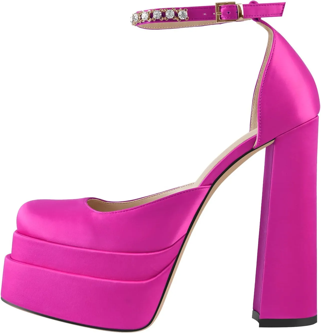 sexytag Women's Platform Heels Ankle Strap Rhinestone Crystal Sandals Square Toe Chunky High Heel Pumps