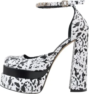 sexytag Women's Platform Heels Ankle Strap Rhinestone Crystal Sandals Square Toe Chunky High Heel Pumps