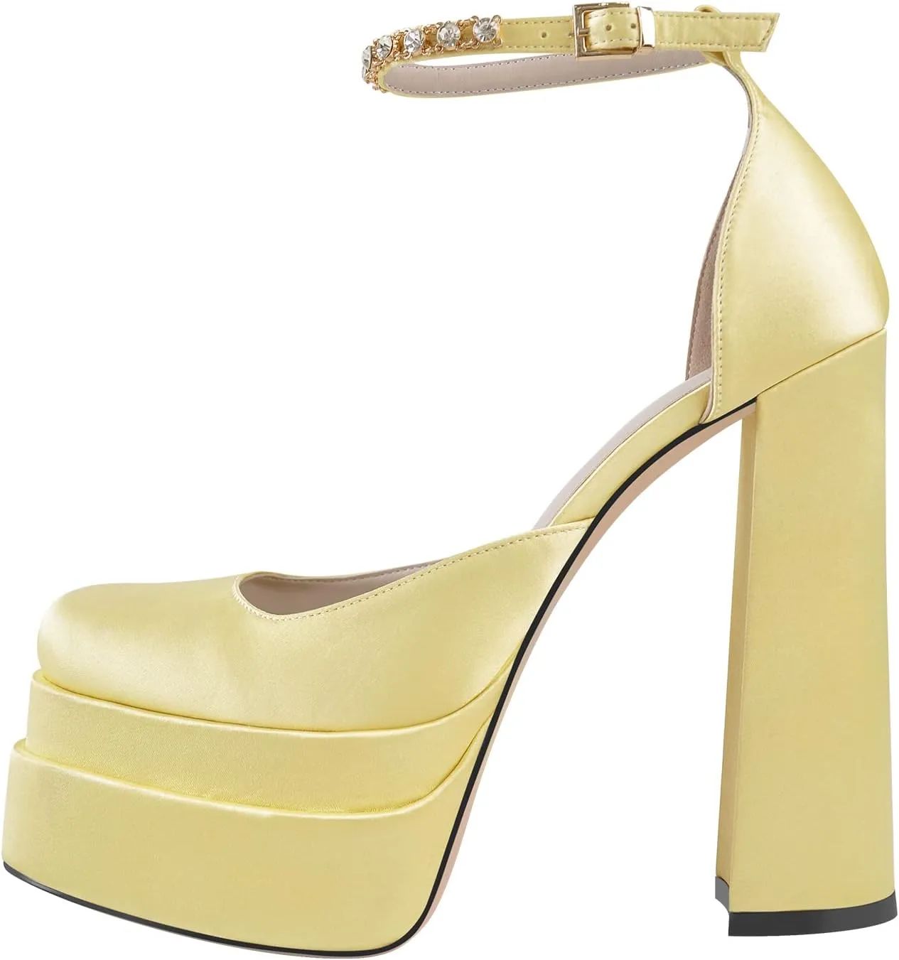 sexytag Women's Platform Heels Ankle Strap Rhinestone Crystal Sandals Square Toe Chunky High Heel Pumps