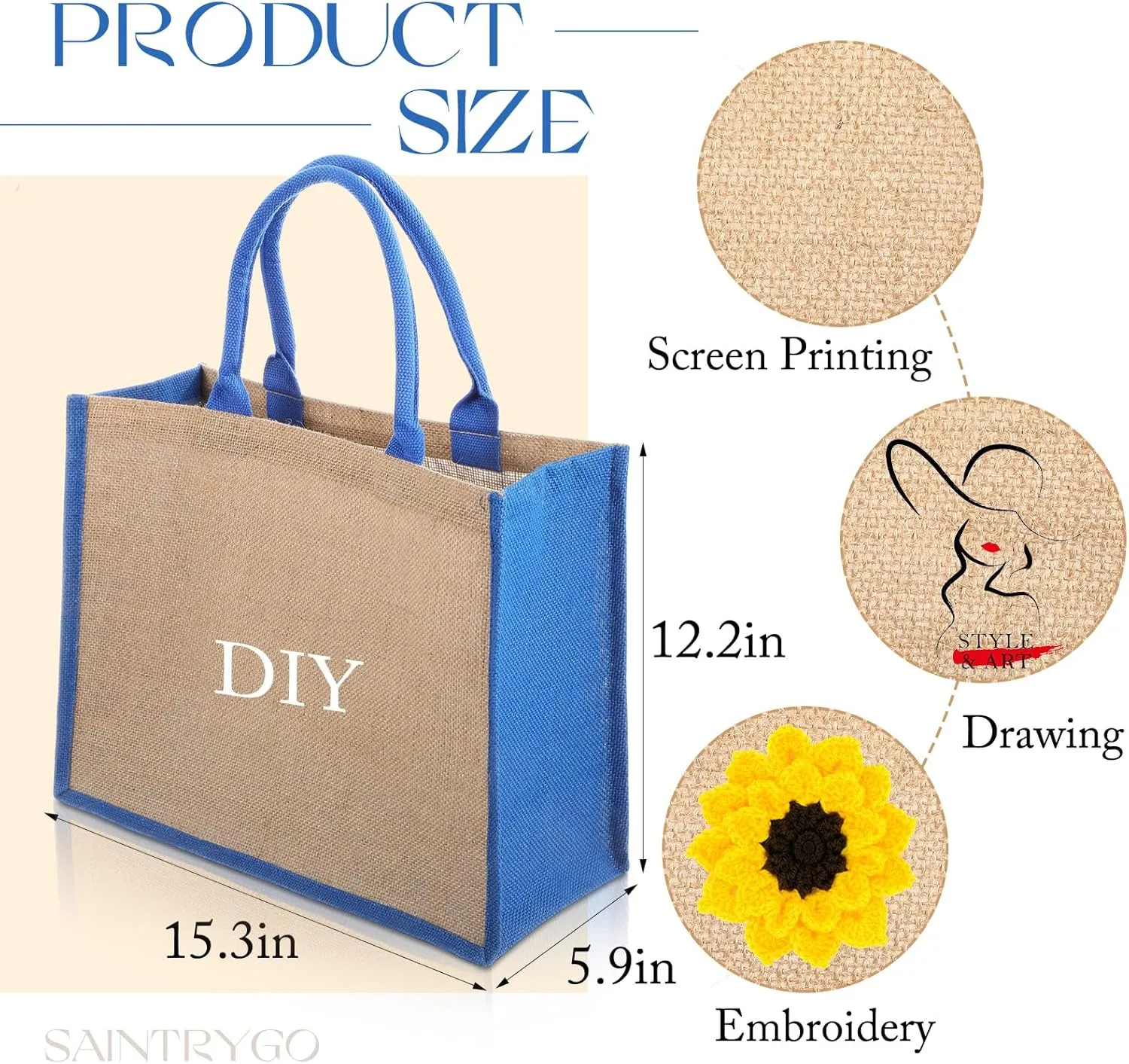 Shappy 10 Pack Burlap Tote Bag Set, Reusable Blank Jute Burlap Grocery Bag with Handle for Bridesmaid Gift Shopping DIY