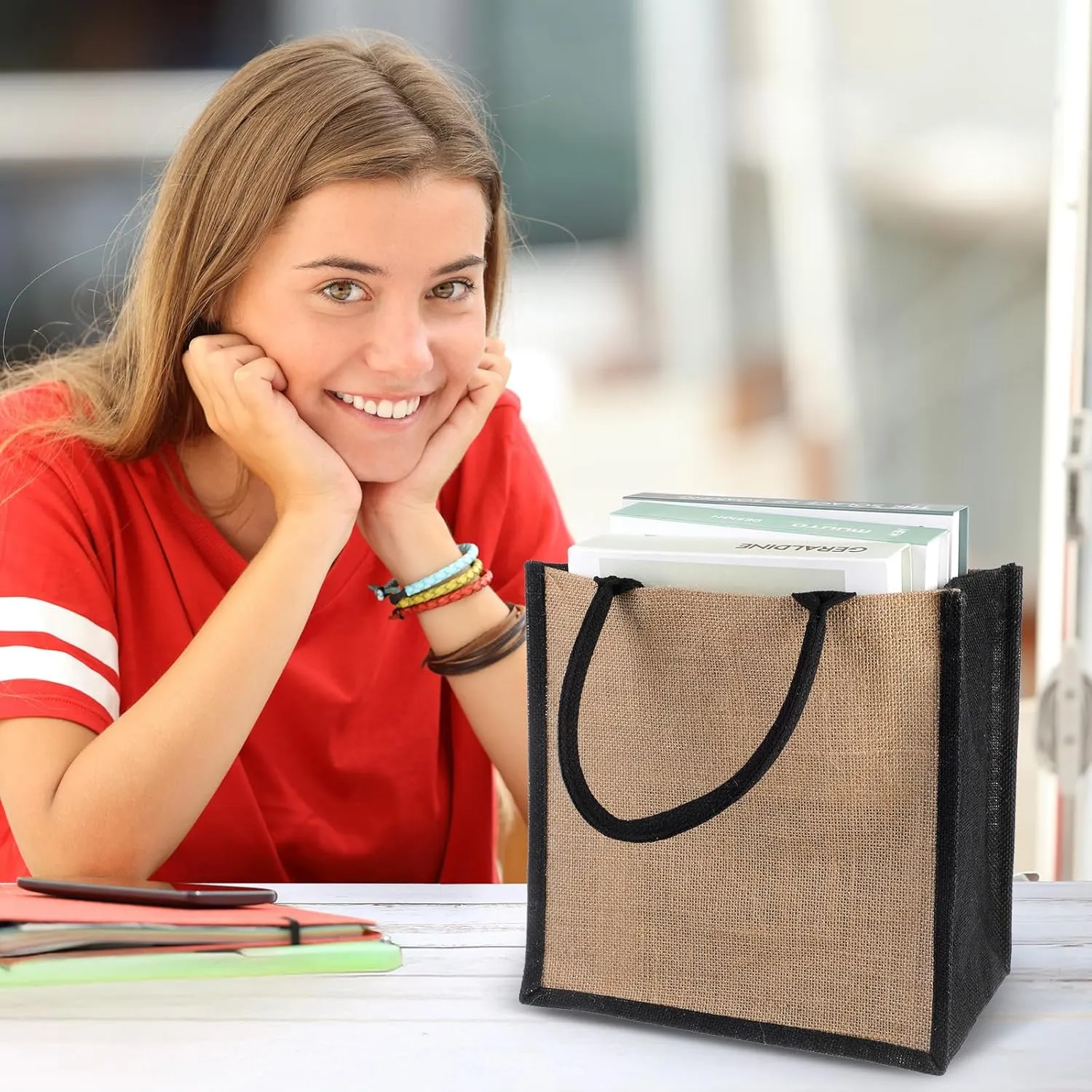 Shappy 10 Pack Burlap Tote Bag Set, Reusable Blank Jute Burlap Grocery Bag with Handle for Bridesmaid Gift Shopping DIY