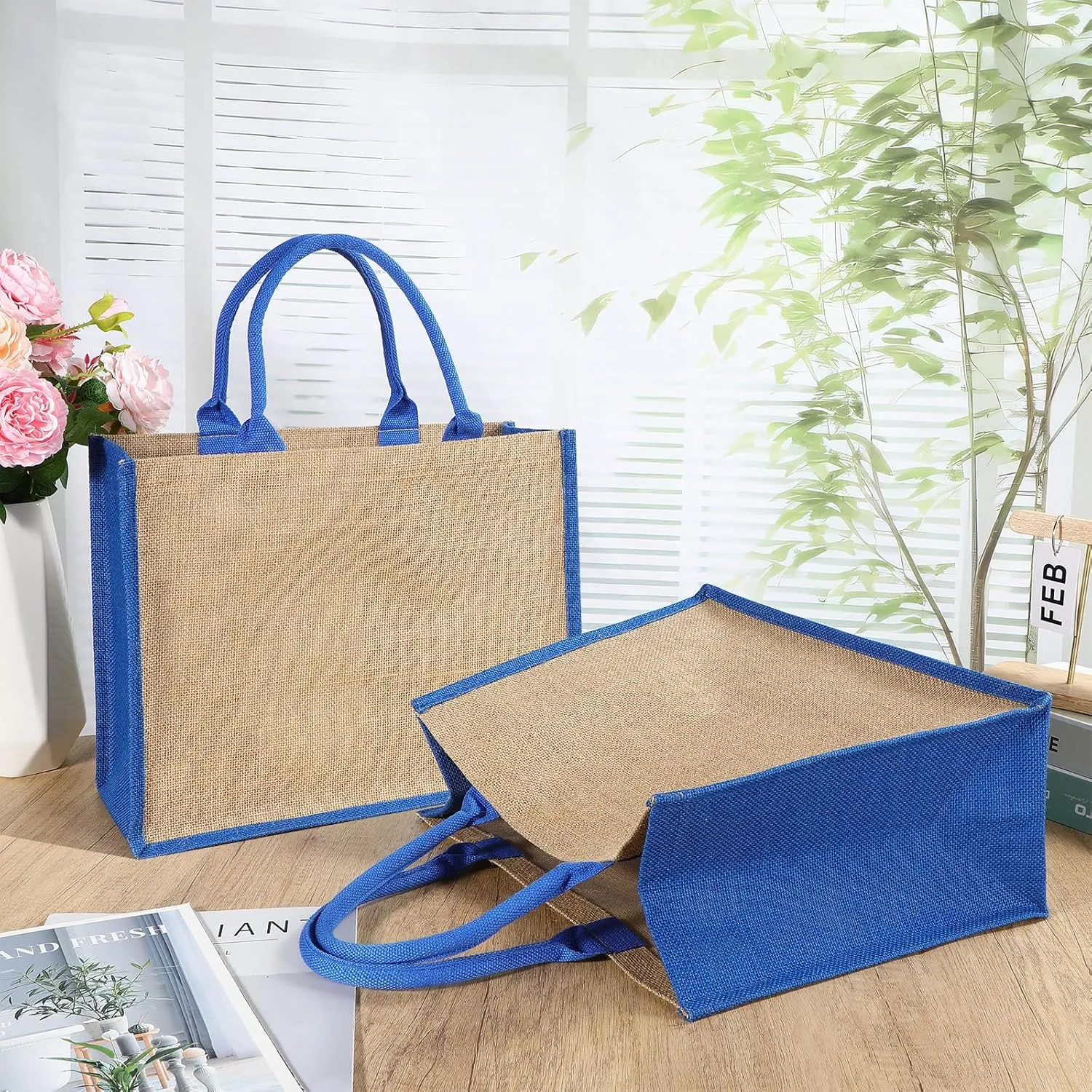 Shappy 10 Pack Burlap Tote Bag Set, Reusable Blank Jute Burlap Grocery Bag with Handle for Bridesmaid Gift Shopping DIY