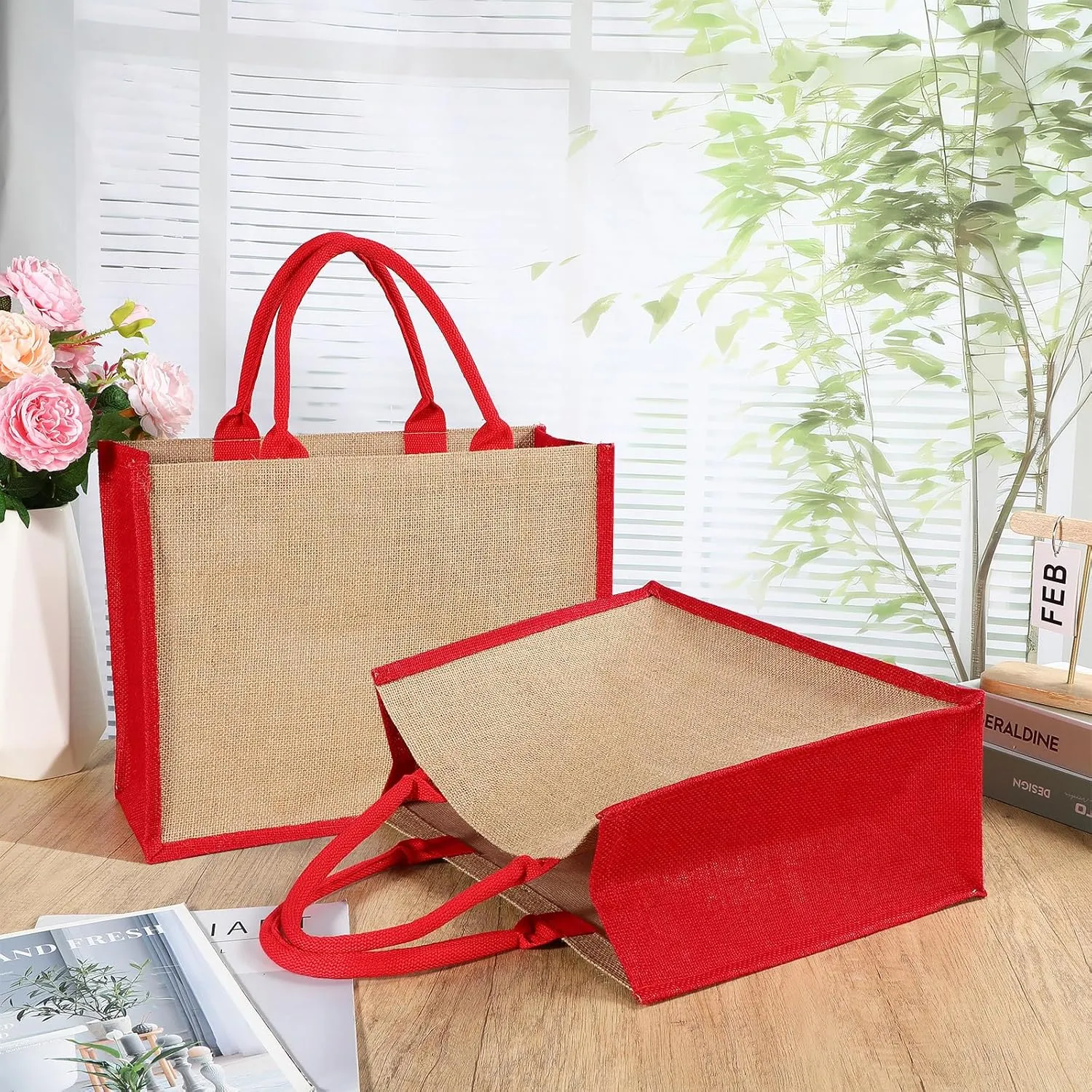 Shappy 10 Pack Burlap Tote Bag Set, Reusable Blank Jute Burlap Grocery Bag with Handle for Bridesmaid Gift Shopping DIY