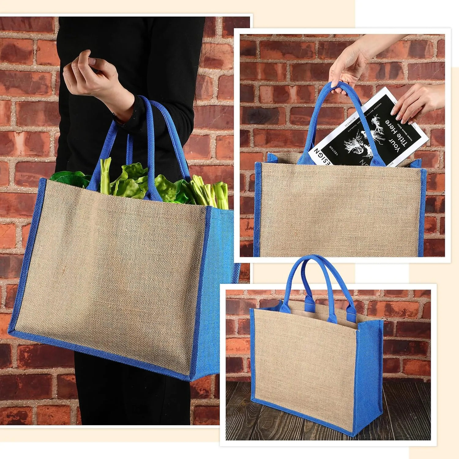 Shappy 10 Pack Burlap Tote Bag Set, Reusable Blank Jute Burlap Grocery Bag with Handle for Bridesmaid Gift Shopping DIY