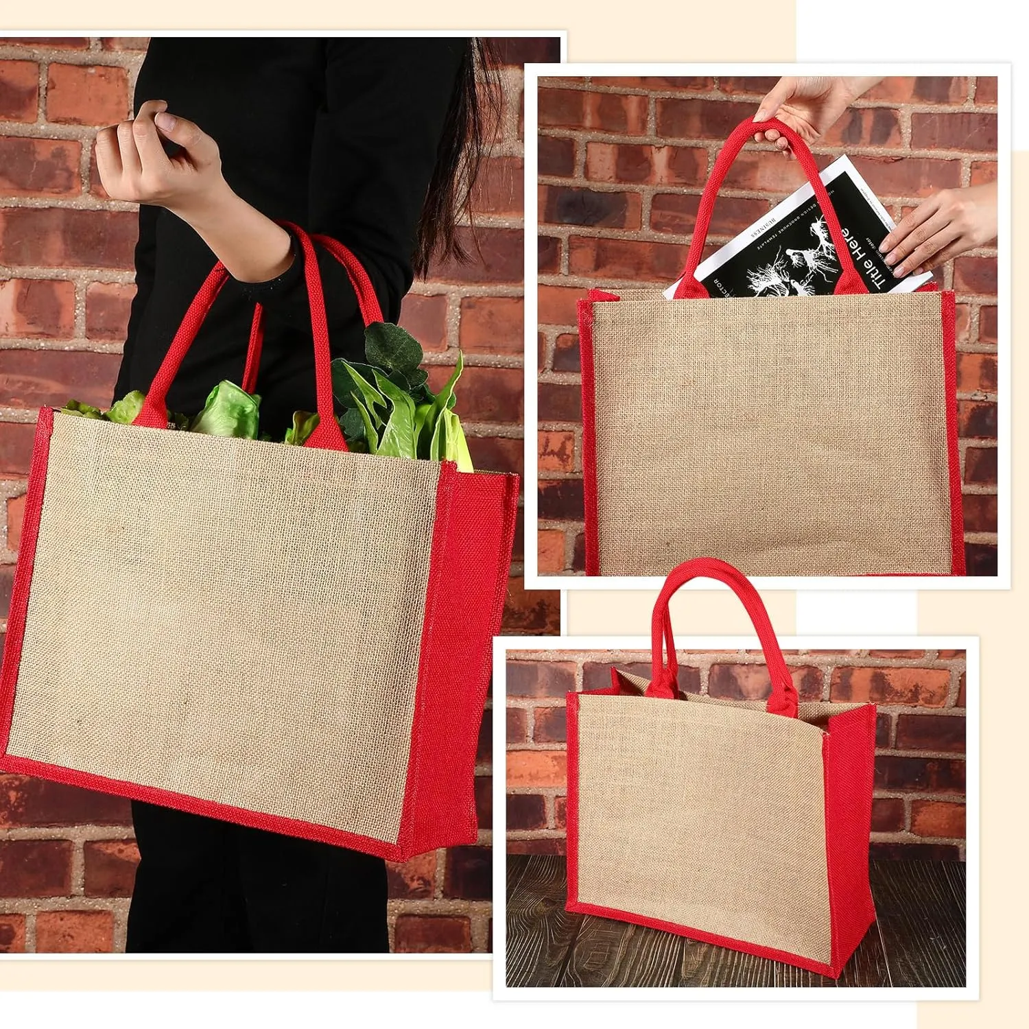 Shappy 10 Pack Burlap Tote Bag Set, Reusable Blank Jute Burlap Grocery Bag with Handle for Bridesmaid Gift Shopping DIY