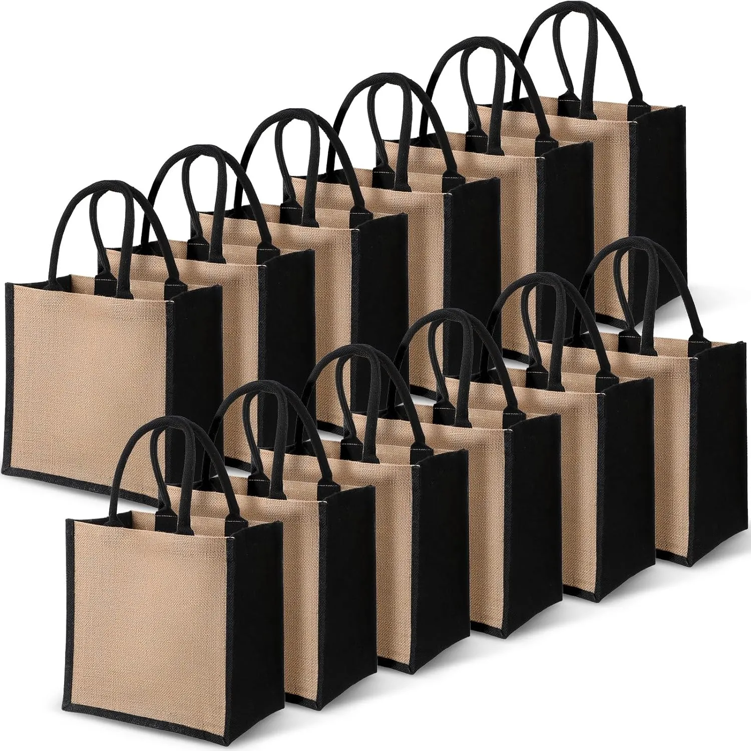 Shappy 10 Pack Burlap Tote Bag Set, Reusable Blank Jute Burlap Grocery Bag with Handle for Bridesmaid Gift Shopping DIY