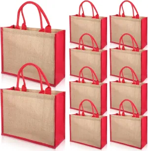 Shappy 10 Pack Burlap Tote Bag Set, Reusable Blank Jute Burlap Grocery Bag with Handle for Bridesmaid Gift Shopping DIY