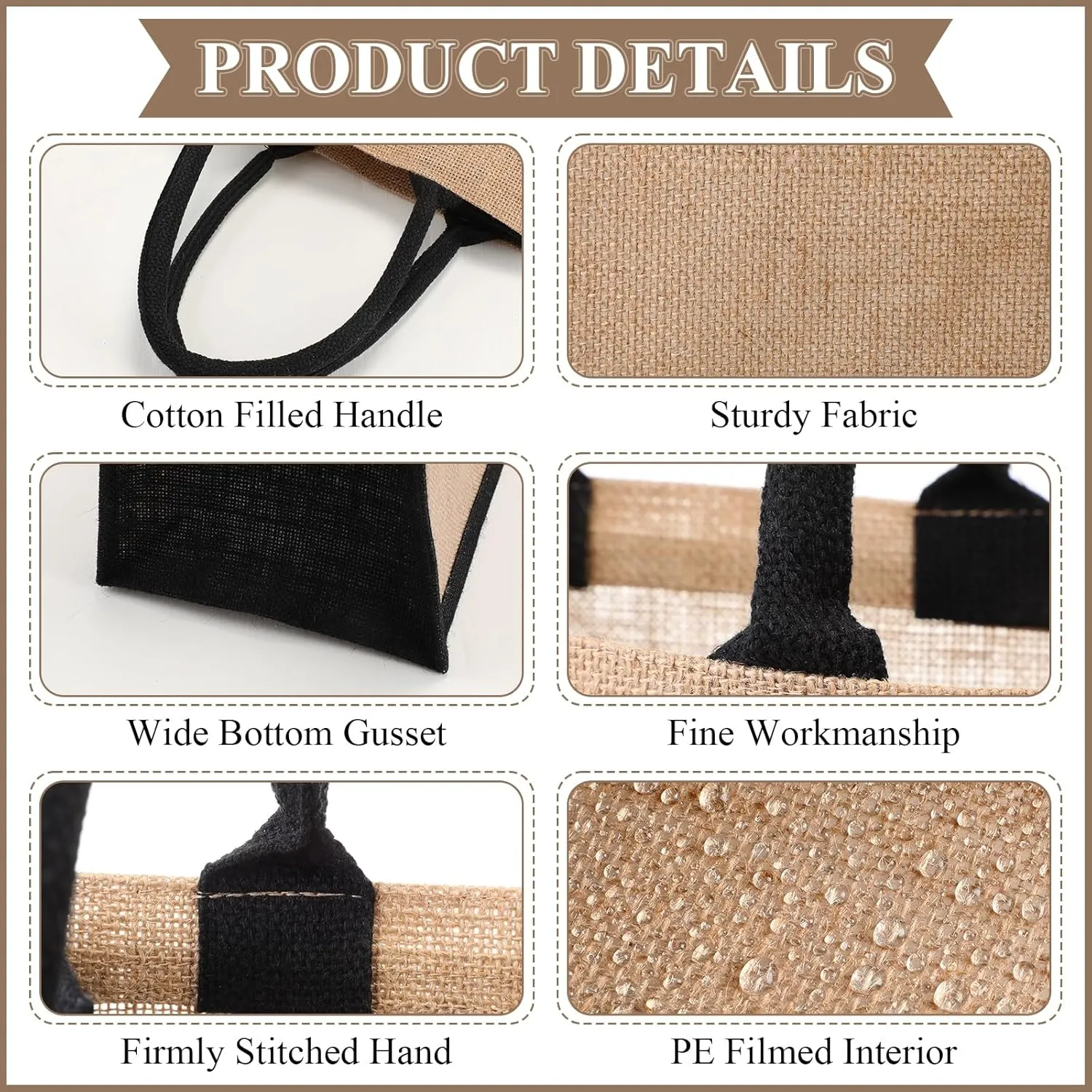 Shappy 10 Pack Burlap Tote Bag Set, Reusable Blank Jute Burlap Grocery Bag with Handle for Bridesmaid Gift Shopping DIY
