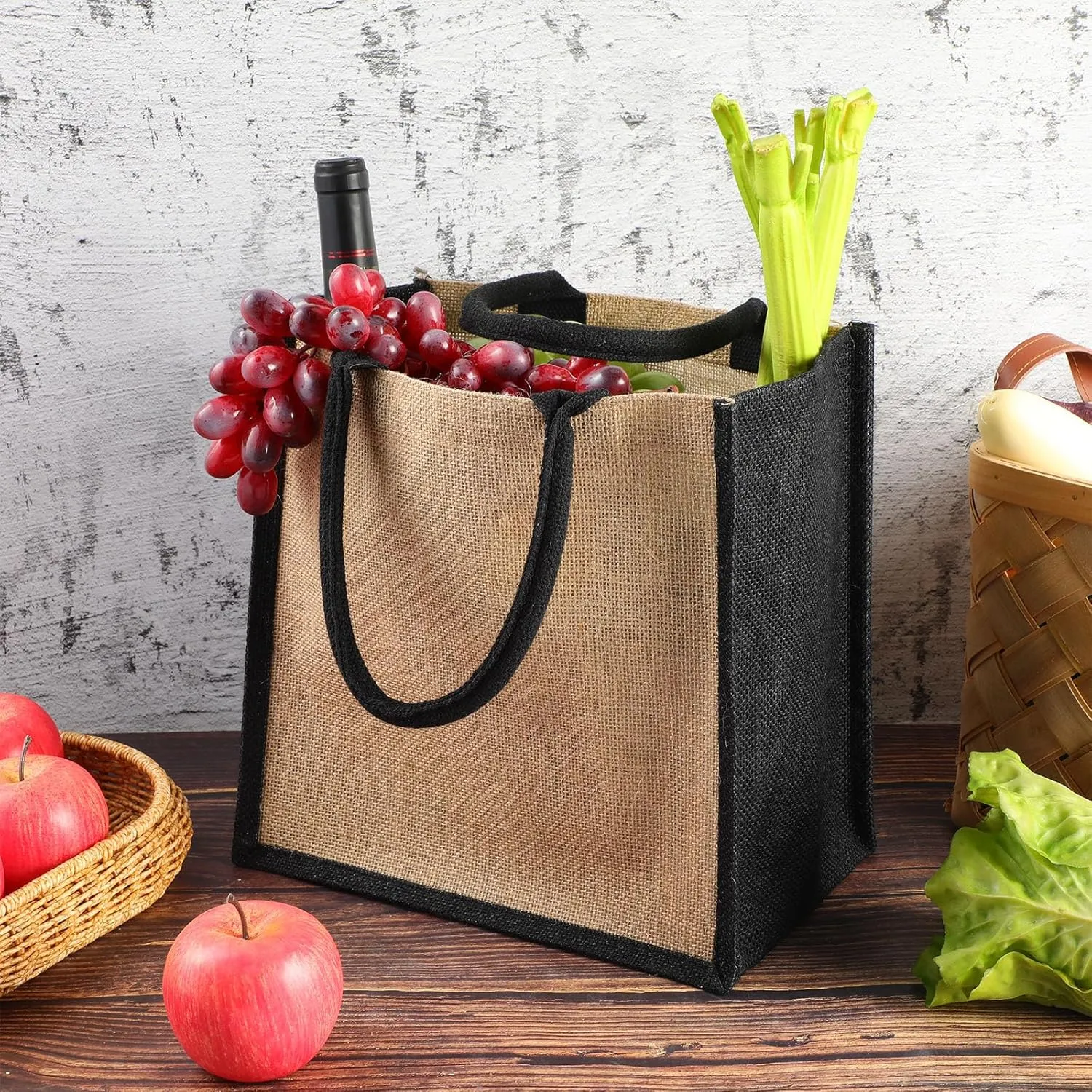 Shappy 10 Pack Burlap Tote Bag Set, Reusable Blank Jute Burlap Grocery Bag with Handle for Bridesmaid Gift Shopping DIY