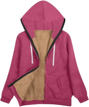 Sherpa Lined Jacket Women 2024 Fall Winter Fleece Warm Zip up Hoodie Casual Long Sleeve Hooded Jackets Coat Cardigan
