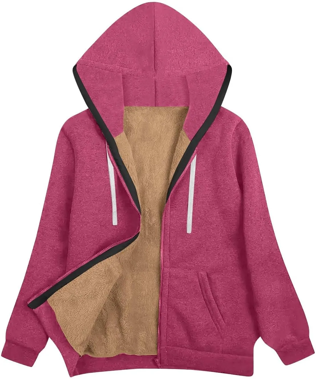 Sherpa Lined Jacket Women 2024 Fall Winter Fleece Warm Zip up Hoodie Casual Long Sleeve Hooded Jackets Coat Cardigan