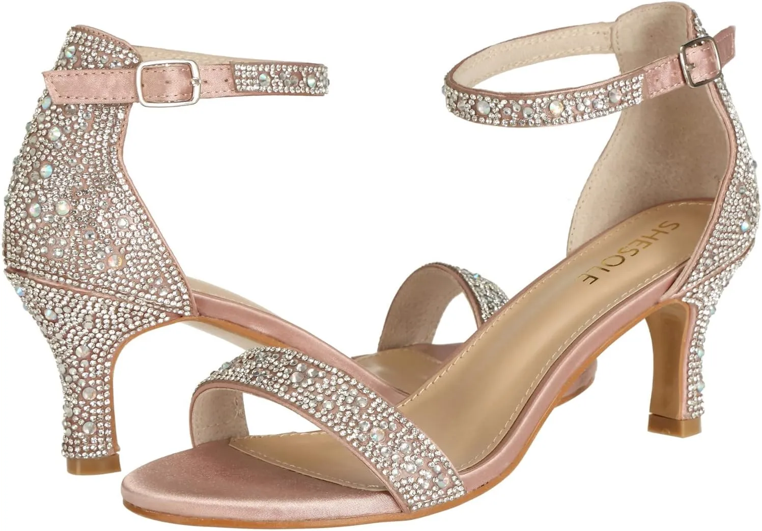 SheSole Women's Dressy Kitten Heels Rhinestone Sandals Elegant Prom Formal Bridal Wedding Shoes
