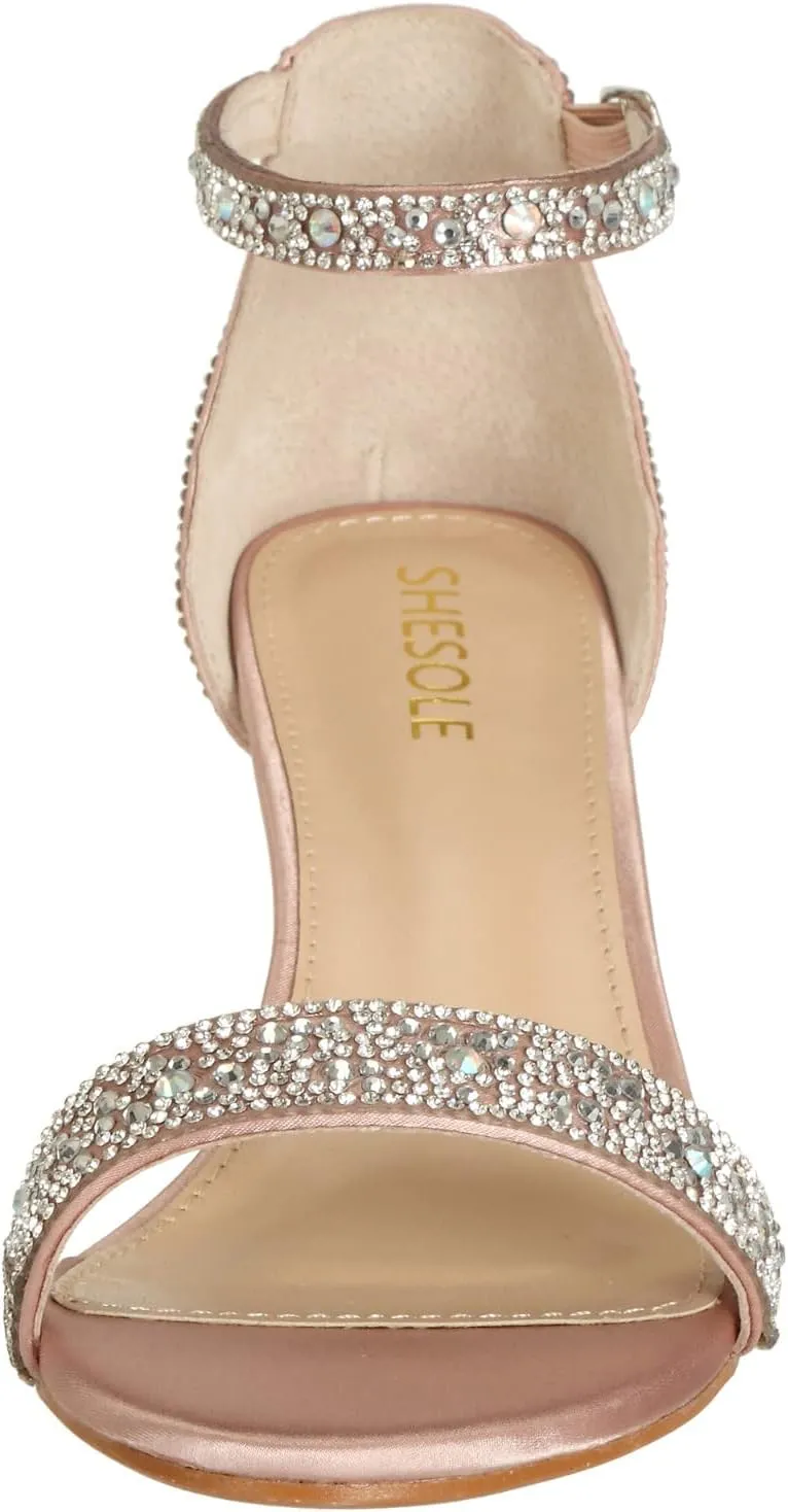 SheSole Women's Dressy Kitten Heels Rhinestone Sandals Elegant Prom Formal Bridal Wedding Shoes