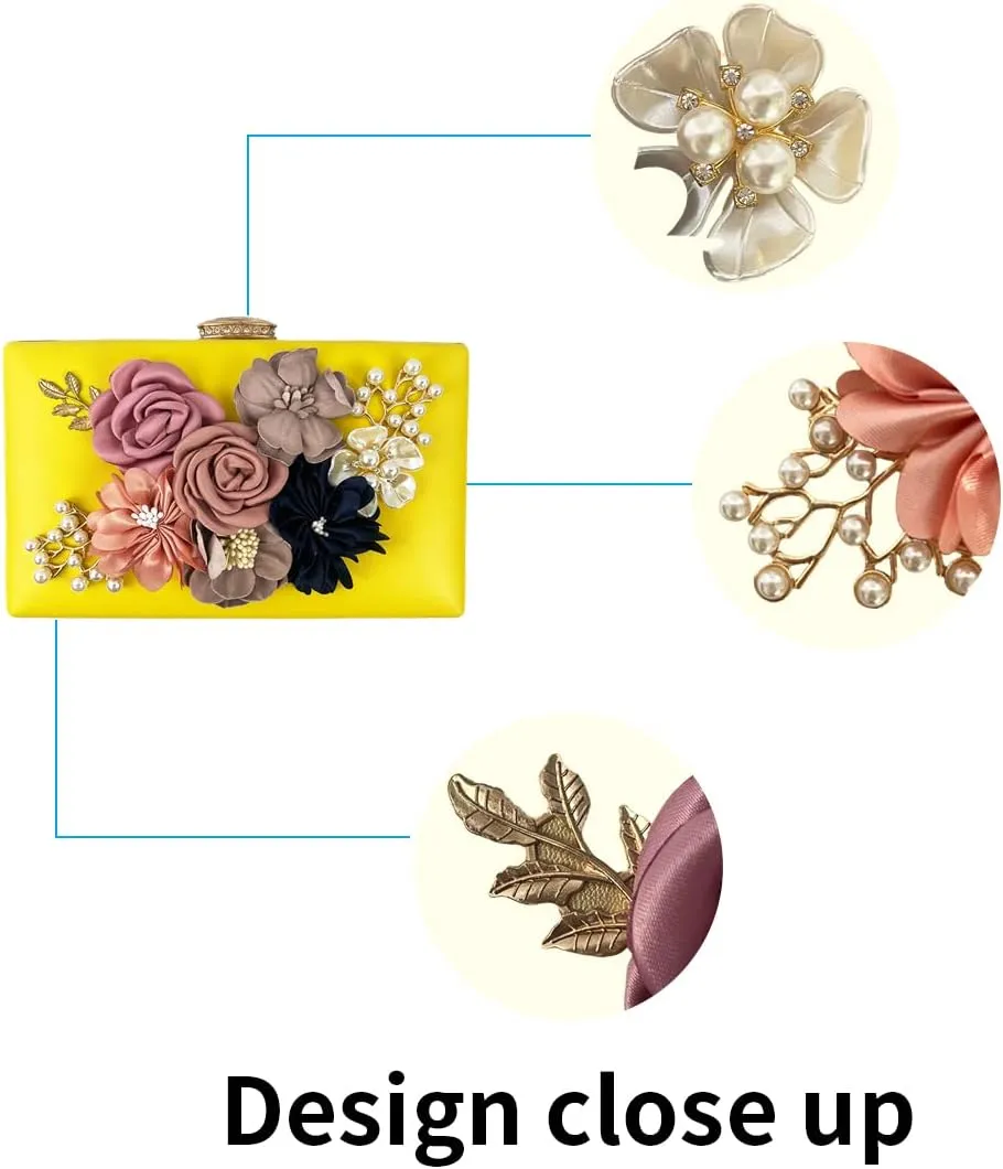 Shiiriin Women's 3D Floral Pearl Clutch Purse perfect for Bridal, Wedding, evening and Parties