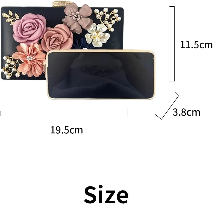 Shiiriin Women's 3D Floral Pearl Clutch Purse perfect for Bridal, Wedding, evening and Parties