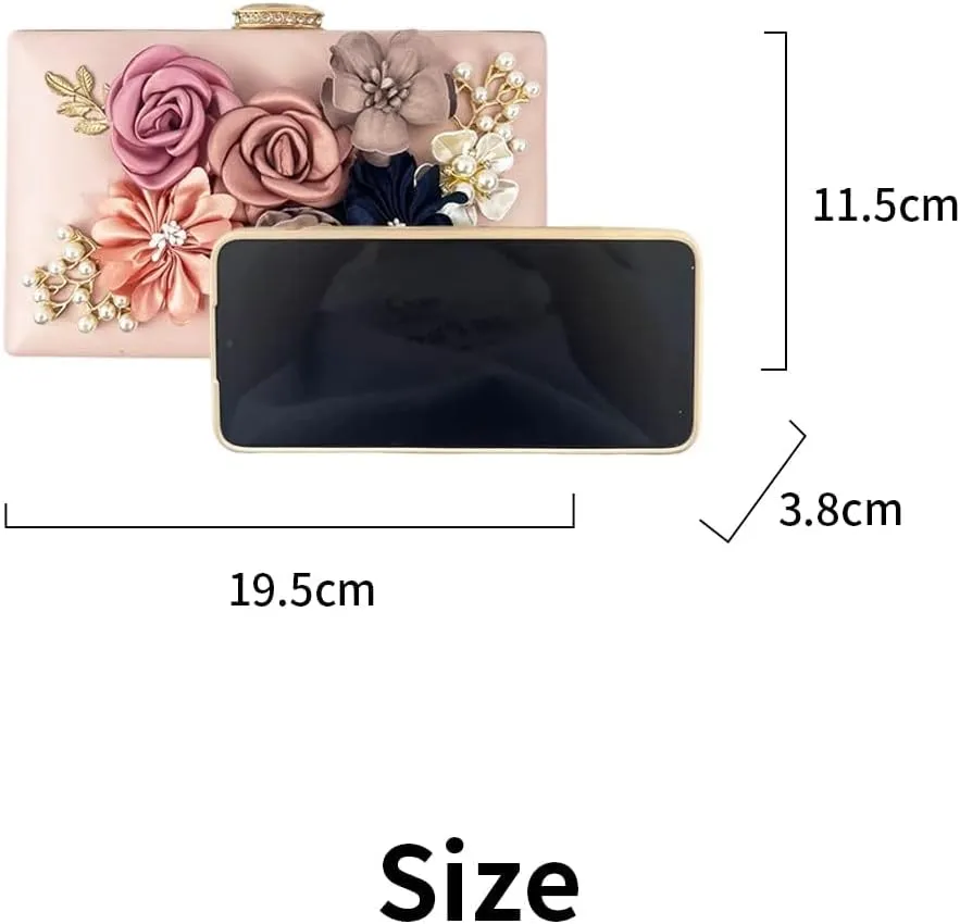 Shiiriin Women's 3D Floral Pearl Clutch Purse perfect for Bridal, Wedding, evening and Parties
