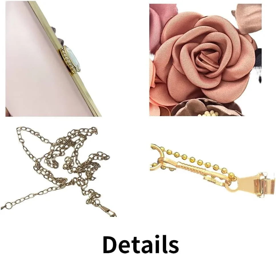 Shiiriin Women's 3D Floral Pearl Clutch Purse perfect for Bridal, Wedding, evening and Parties
