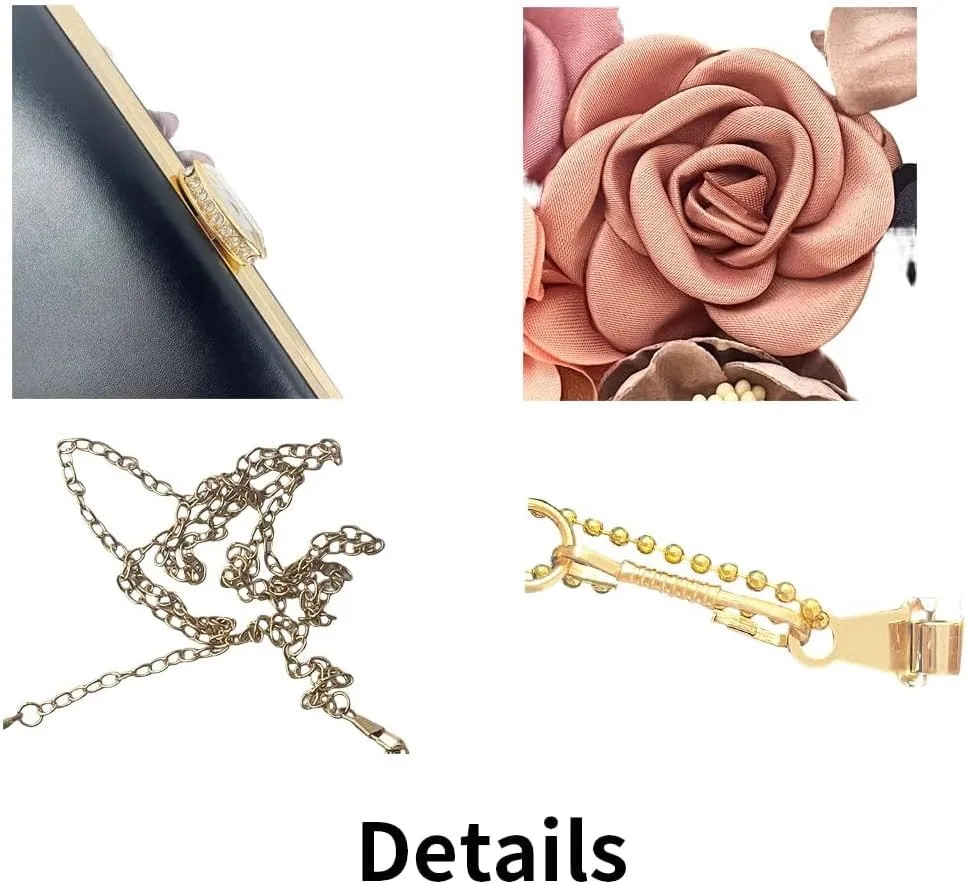 Shiiriin Women's 3D Floral Pearl Clutch Purse perfect for Bridal, Wedding, evening and Parties