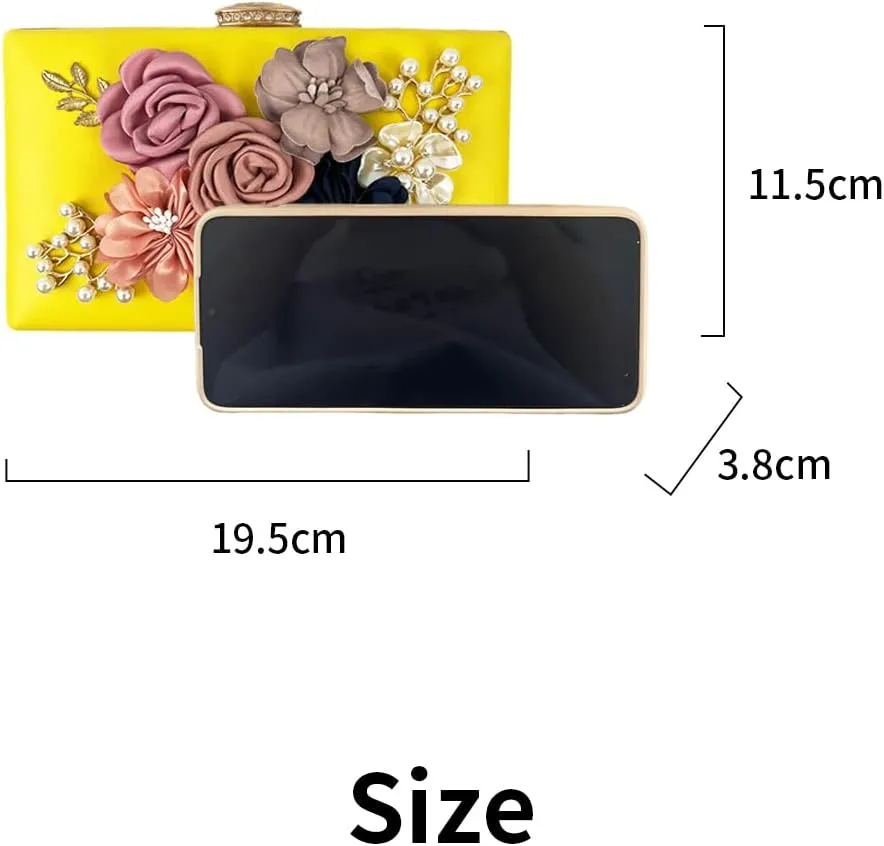 Shiiriin Women's 3D Floral Pearl Clutch Purse perfect for Bridal, Wedding, evening and Parties