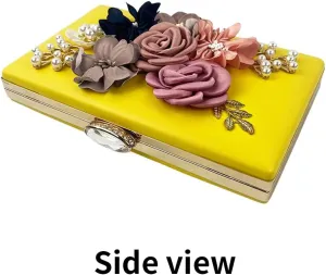 Shiiriin Women's 3D Floral Pearl Clutch Purse perfect for Bridal, Wedding, evening and Parties