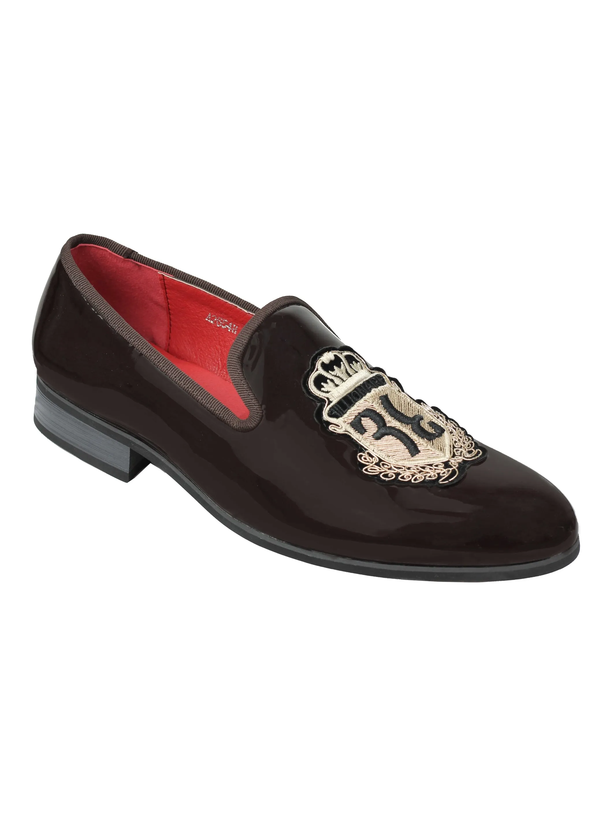 SHINY FAUX LEATHER GOLD CRUST SHOES IN BROWN