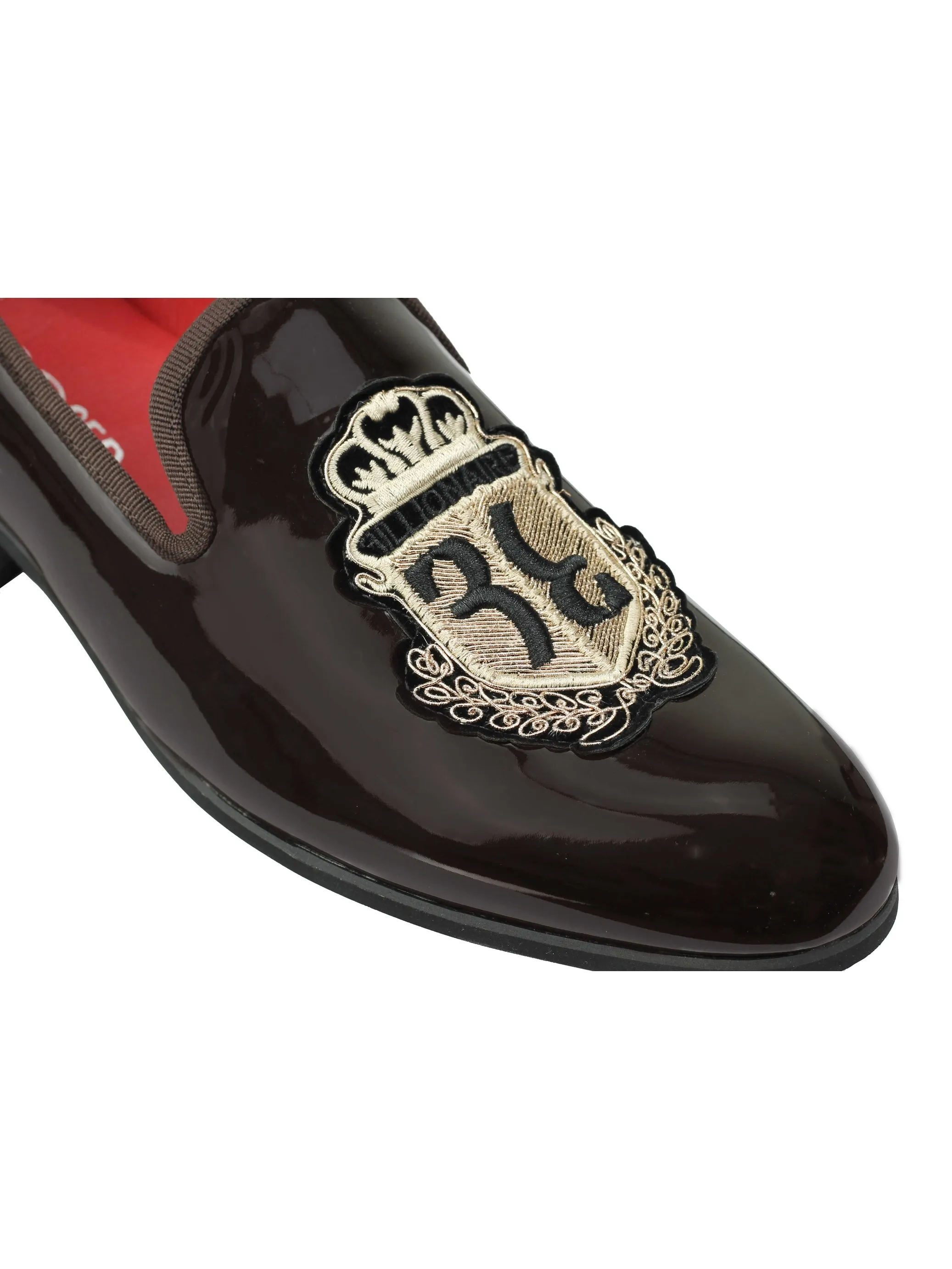 SHINY FAUX LEATHER GOLD CRUST SHOES IN BROWN