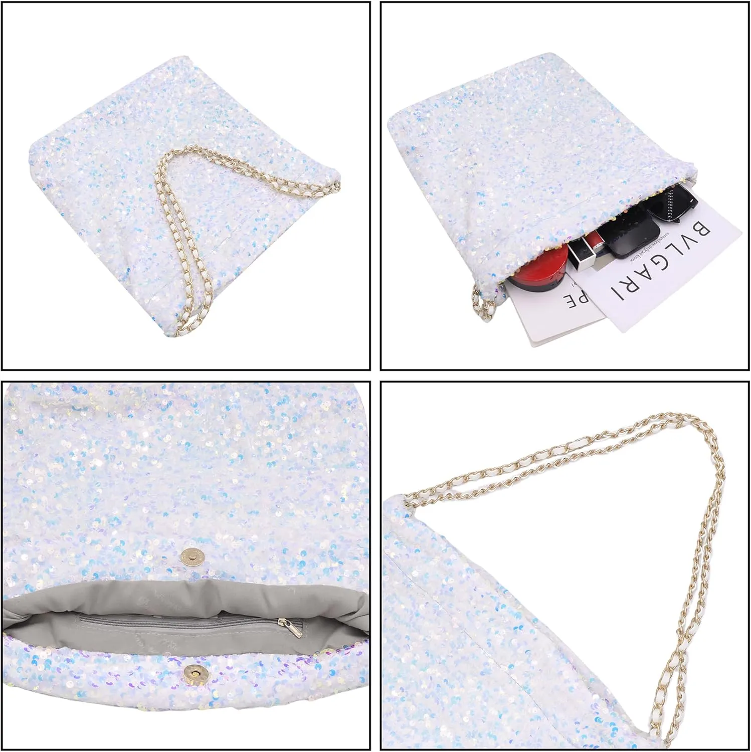 Shiny Hobo Shoulder Bag for Women Sparkle Sequins Chain Handbag Evening Bag Large Fashion Bling Tote Bags Satchel Purse