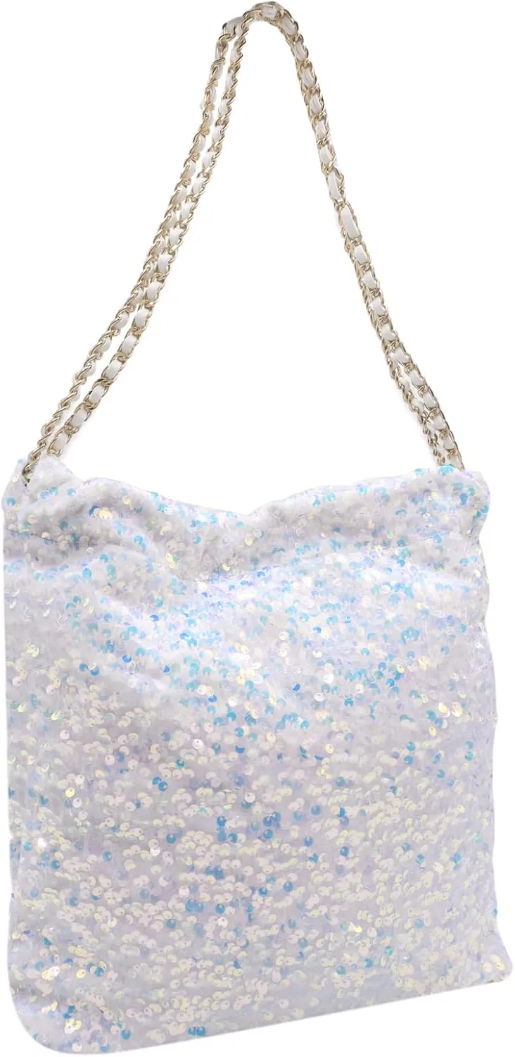Shiny Hobo Shoulder Bag for Women Sparkle Sequins Chain Handbag Evening Bag Large Fashion Bling Tote Bags Satchel Purse
