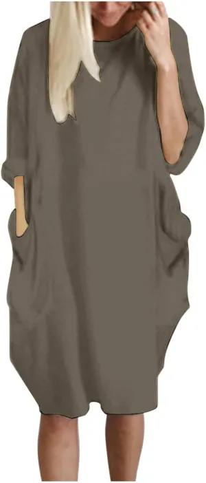 Shirt Dresses for Women 2024 Plus Size Long Sleeve Solid Crewneck Loose Comfy Midi Dress Party Fall Outfits Clothes