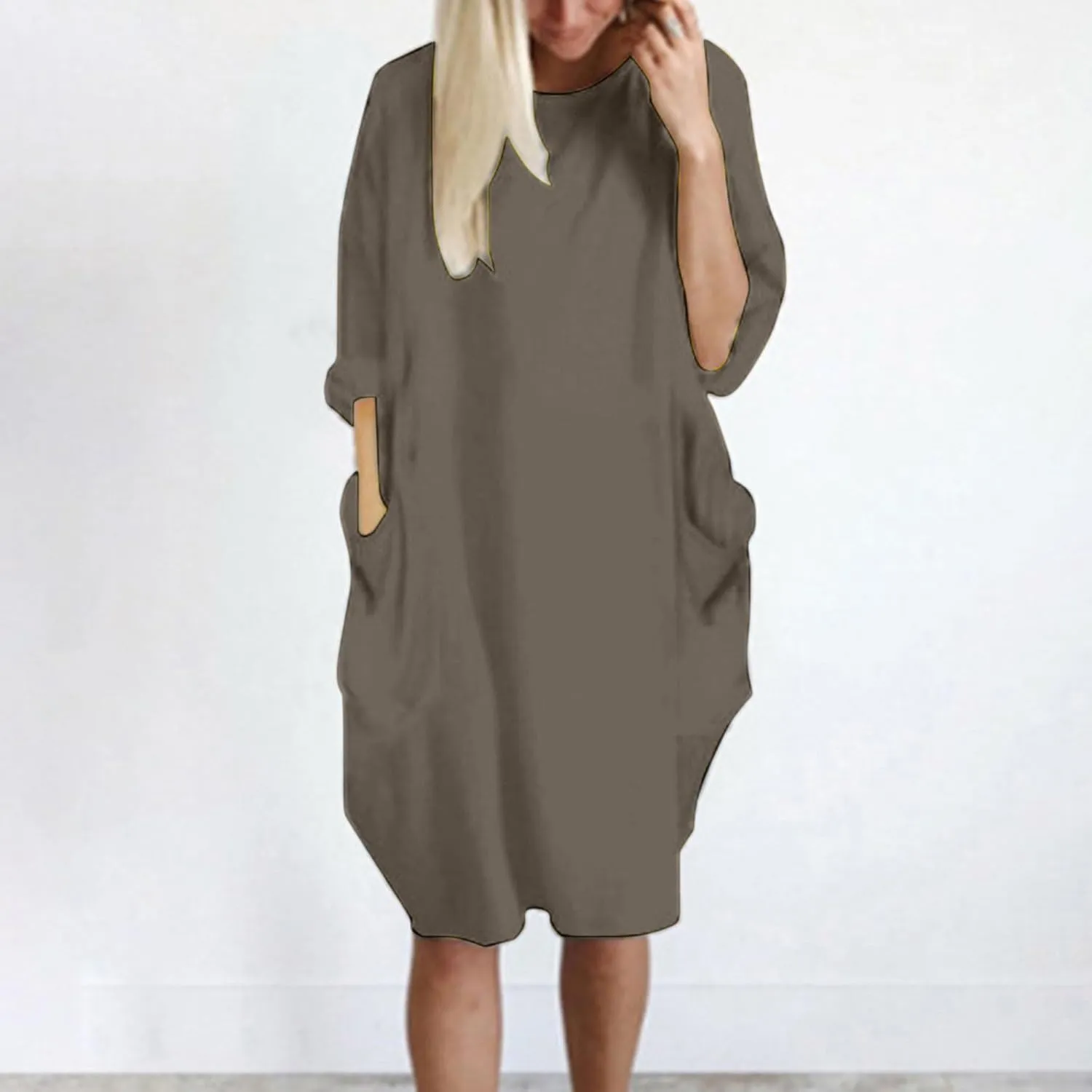 Shirt Dresses for Women 2024 Plus Size Long Sleeve Solid Crewneck Loose Comfy Midi Dress Party Fall Outfits Clothes