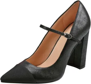 SHODENSE Women Chunky High Heel Mary Jane Pumps Shoes Ankle Strap Closed Pointed Toe Dress Sandals Two-Toned Cap Toe Patent Leather Mary Jane Heels Buckle Patchwork Office Work Party Dance 4-11 M US