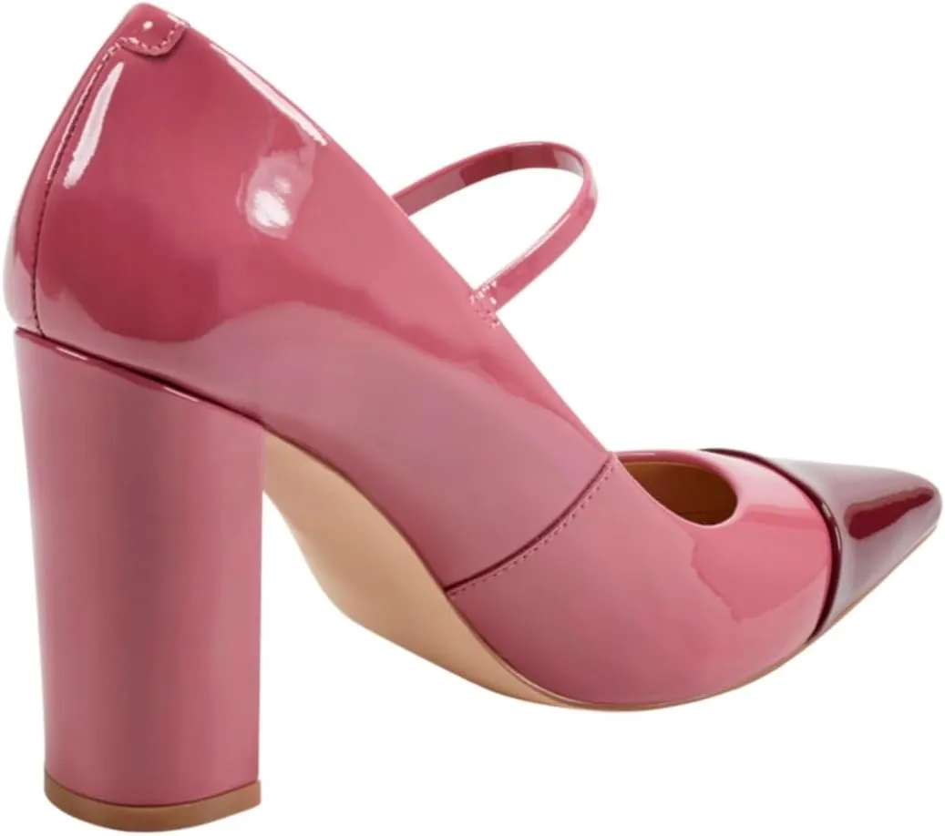 SHODENSE Women Chunky High Heel Mary Jane Pumps Shoes Ankle Strap Closed Pointed Toe Dress Sandals Two-Toned Cap Toe Patent Leather Mary Jane Heels Buckle Patchwork Office Work Party Dance 4-11 M US