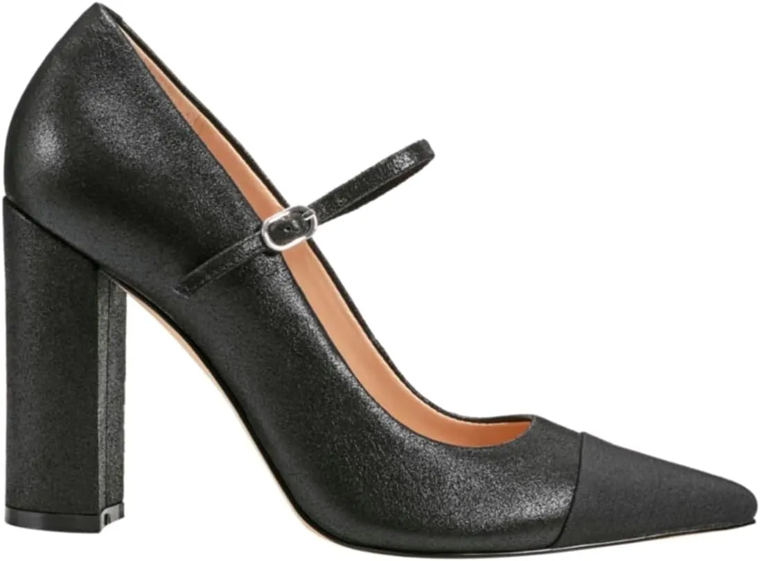 SHODENSE Women Chunky High Heel Mary Jane Pumps Shoes Ankle Strap Closed Pointed Toe Dress Sandals Two-Toned Cap Toe Patent Leather Mary Jane Heels Buckle Patchwork Office Work Party Dance 4-11 M US