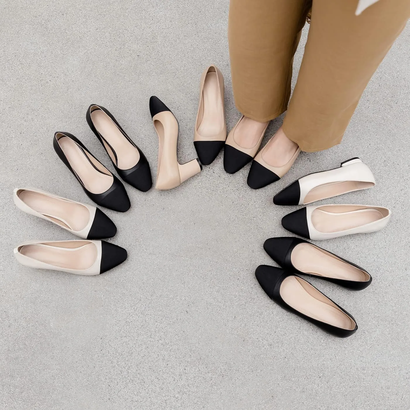 SHODENSE Women Classic Chunky Block Heel Pumps Cap Toe Two Toned 2.5" Heel Dress Shoes Slip On Almond Closed Toe Dress Sandals Patchwork Colorblock Formal Office Work Pump Wedding Evening 4-11 M US
