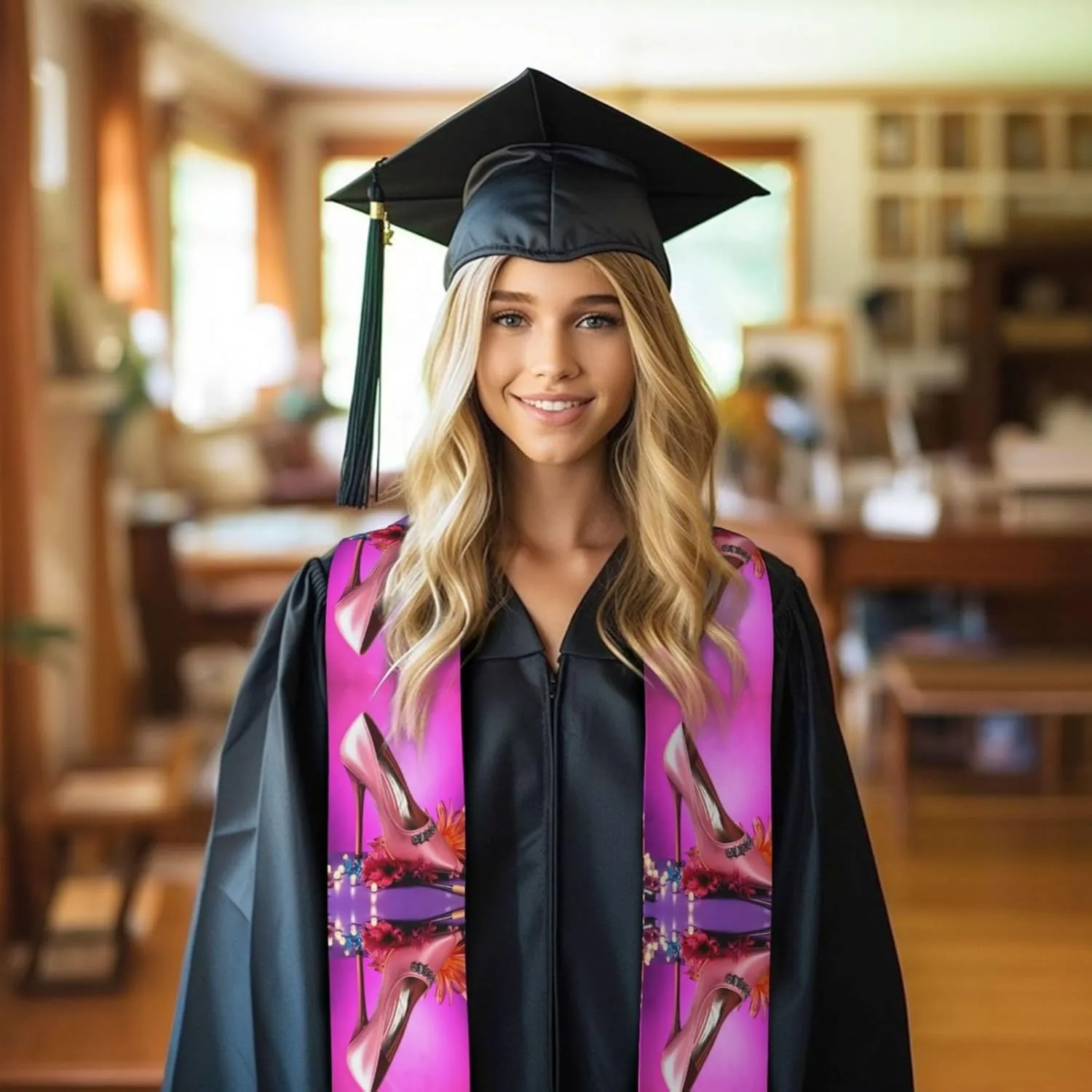 Shoes And Makeup Senior Graduation Shawl Ribbon-Good Drape, Luster, Soft And Skin-Friendly
